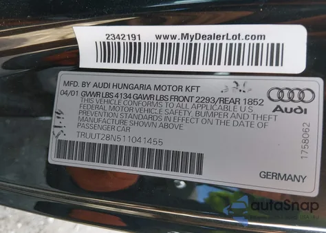 2001 Audi Tt z USA, uszkodzony, nr VIN TRUUT28N511041455